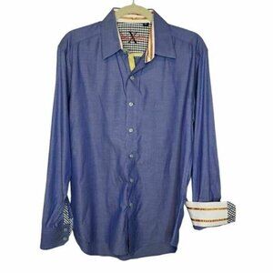 Robert Graham Mens Button up Shirt Blue Long Sleeve Flip Cuff size ‎ M